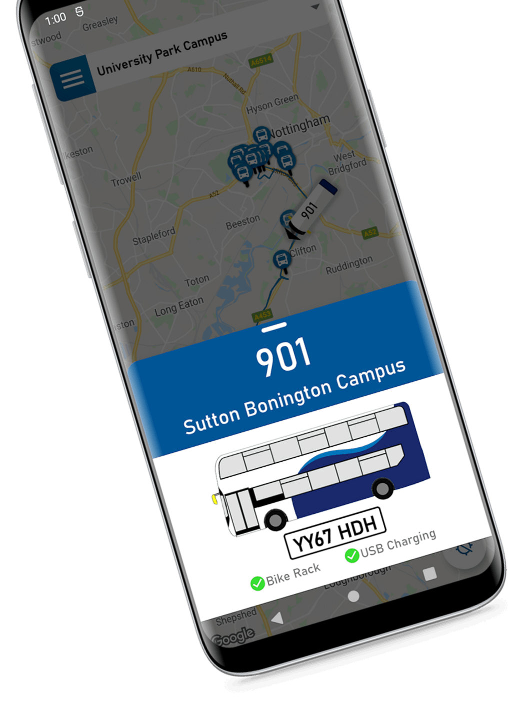 App screen showing the live GPS Vehicle tracker